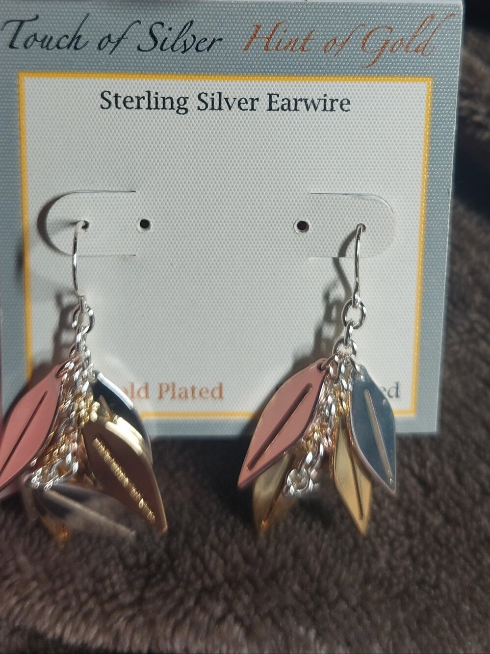 Mixed Metal Leaf Dangle Earrings - Sterling Earwire